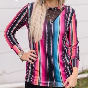 Crazy Train FLASHY FLARE TOP Serape Mesh Long Sleeves Light Weight Tee